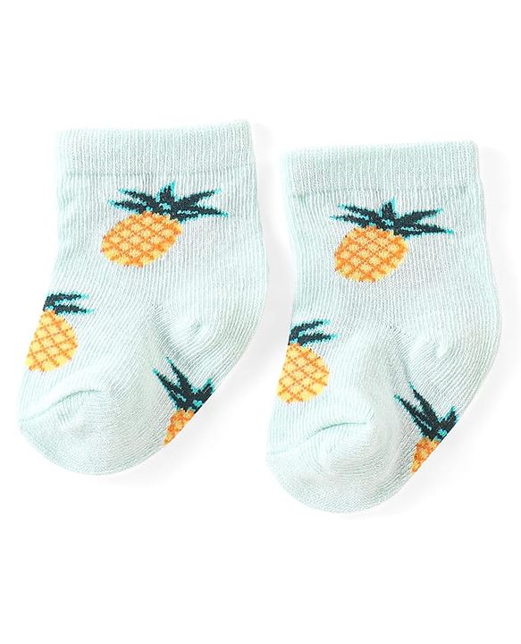 Cute Walk by Babyhug Knit Anti-Bacterial Ankle Length Socks with Watermelon Pineapple & Orange Design Pack of 3 - Pink Mint & Purple
