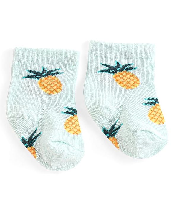 Cute Walk by Babyhug Knit Anti-Bacterial Ankle Length Socks with Watermelon Pineapple & Orange Design Pack of 3 - Pink Mint & Purple