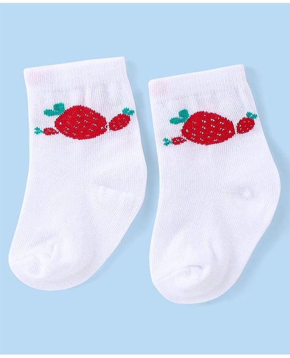 Cute Walk by Babyhug Knit Anti-Bacterial Ankle Length Socks with Strawberry Design Pack of 3 - White  & Red