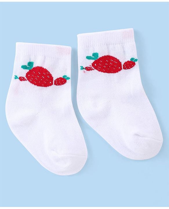 Cute Walk by Babyhug Knit Anti-Bacterial Ankle Length Socks with Strawberry Design Pack of 3 - White  & Red