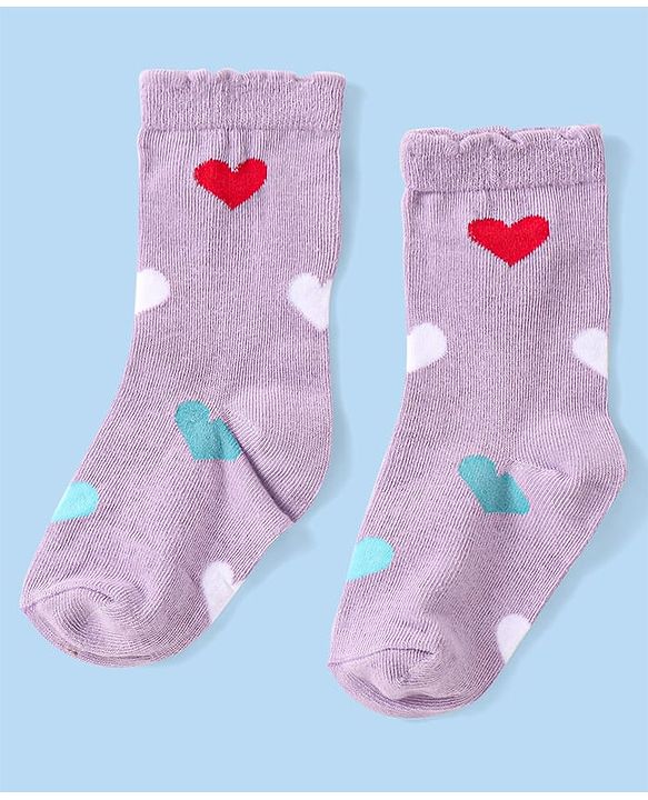 Cute Walk by Babyhug Knitted Anti-Bacterial Ankle Length Socks With Heart Design Pack of 3 - Lilac White & Peach