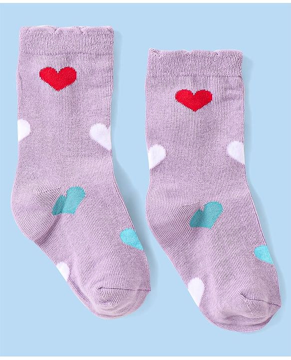 Cute Walk by Babyhug Knitted Anti-Bacterial Ankle Length Socks With Heart Design Pack of 3 - Lilac White & Peach