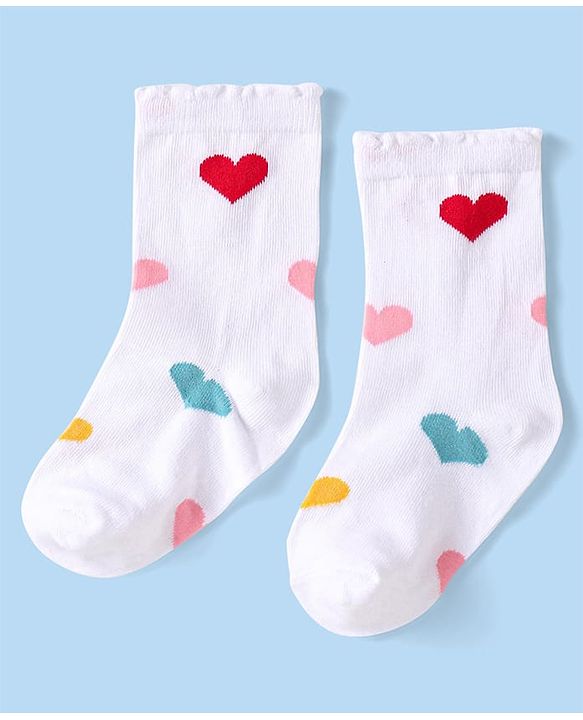 Cute Walk by Babyhug Knitted Anti-Bacterial Ankle Length Socks With Heart Design Pack of 3 - Lilac White & Peach