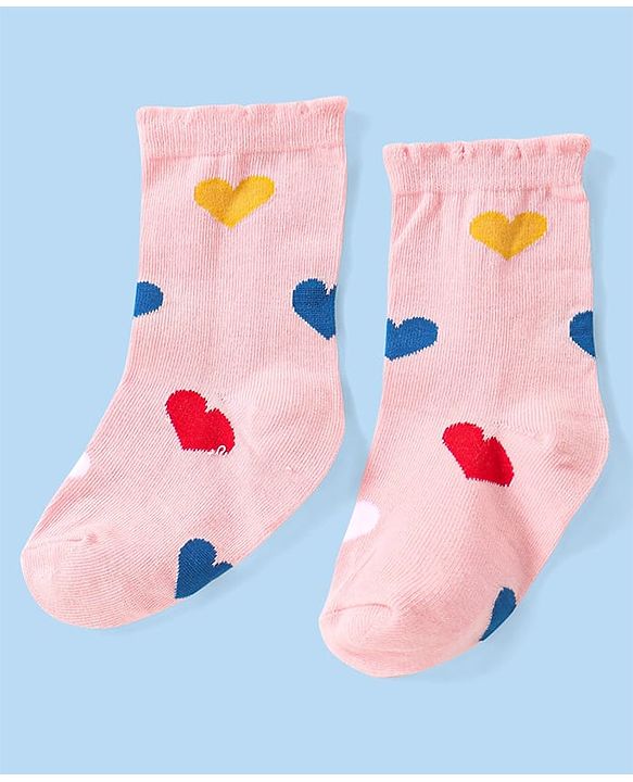 Cute Walk by Babyhug Knitted Anti-Bacterial Ankle Length Socks With Heart Design Pack of 3 - Lilac White & Peach