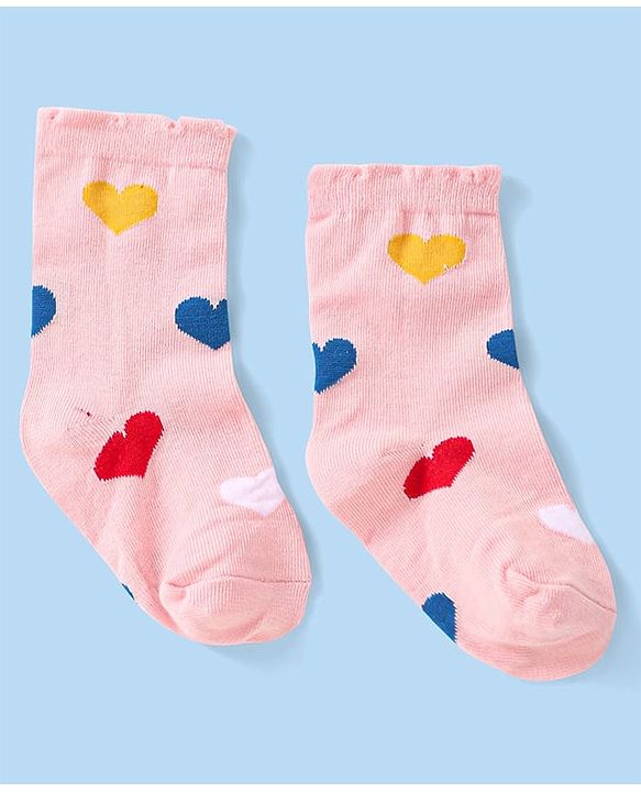 Cute Walk by Babyhug Knitted Anti-Bacterial Ankle Length Socks With Heart Design Pack of 3 - Lilac White & Peach