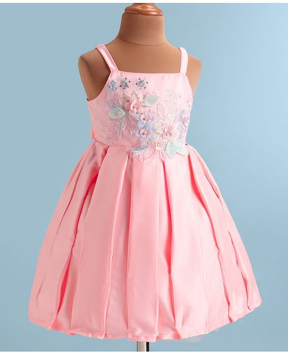 Babyhug Woven Sleeveless Party  Dress With Floral Embroidery - Peach