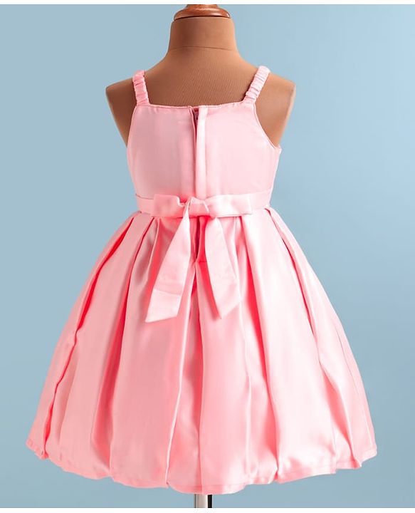 Babyhug Woven Sleeveless Party  Dress With Floral Embroidery - Peach