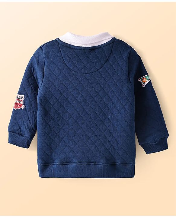 Babyhug Cotton Knit Full Sleeves Collared Sweatshirt with Quilting & Badge Detailing - Navy Blue