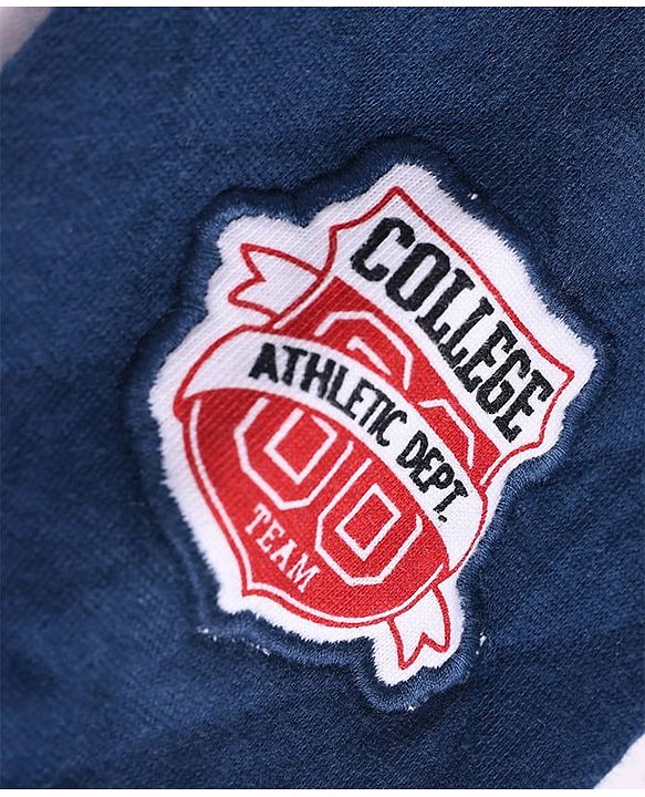 Babyhug Cotton Knit Full Sleeves Collared Sweatshirt with Quilting & Badge Detailing - Navy Blue