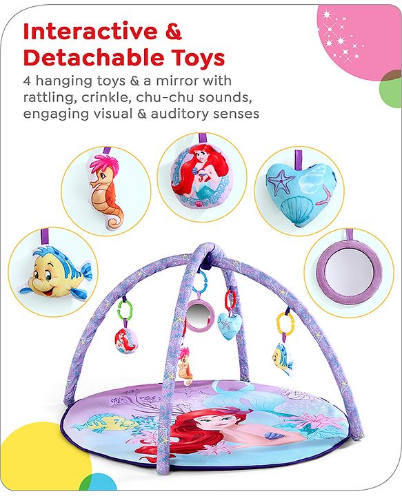 Babyhug Disney Little Mermaid Playgym | BIS Certified | Soft Play Mat with 5 Fun Hanging Toys | Disney Little Mermaid Theme for Newborns 0+ Months | Perfect for Indoor Play & Tummy Time | Stimulates Sensory Development, Hand-Eye Coordination & Motor