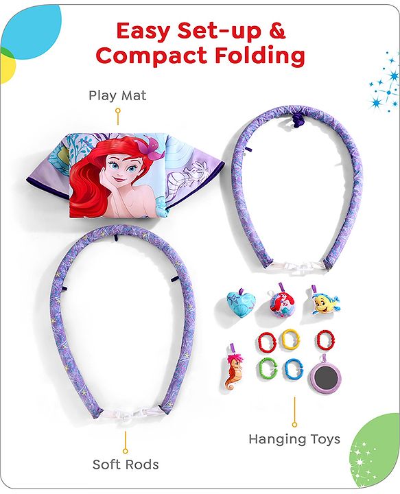 Babyhug Disney Little Mermaid Playgym | BIS Certified | Soft Play Mat with 5 Fun Hanging Toys | Disney Little Mermaid Theme for Newborns 0+ Months | Perfect for Indoor Play & Tummy Time | Stimulates Sensory Development, Hand-Eye Coordination & Motor