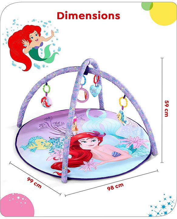 Babyhug Disney Little Mermaid Playgym | BIS Certified | Soft Play Mat with 5 Fun Hanging Toys | Disney Little Mermaid Theme for Newborns 0+ Months | Perfect for Indoor Play & Tummy Time | Stimulates Sensory Development, Hand-Eye Coordination & Motor