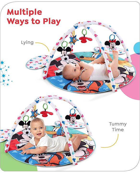 Babyhug Disney Mickey & Friends Playgym | BIS Certified | Soft Play Mat with 5 Fun Hanging Toys | Disney Mickey & Friends Theme for Newborns 0+ Months | Perfect for Indoor Play & Tummy Time | Stimulates Sensory Development, Hand-Eye Coordination & Mo