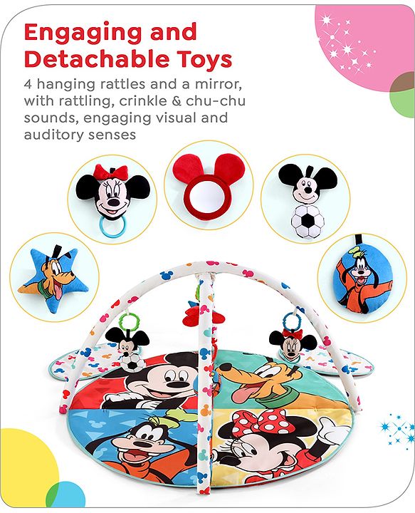 Babyhug Disney Mickey & Friends Playgym | BIS Certified | Soft Play Mat with 5 Fun Hanging Toys | Disney Mickey & Friends Theme for Newborns 0+ Months | Perfect for Indoor Play & Tummy Time | Stimulates Sensory Development, Hand-Eye Coordination & Mo