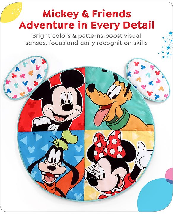 Babyhug Disney Mickey & Friends Playgym | BIS Certified | Soft Play Mat with 5 Fun Hanging Toys | Disney Mickey & Friends Theme for Newborns 0+ Months | Perfect for Indoor Play & Tummy Time | Stimulates Sensory Development, Hand-Eye Coordination & Mo