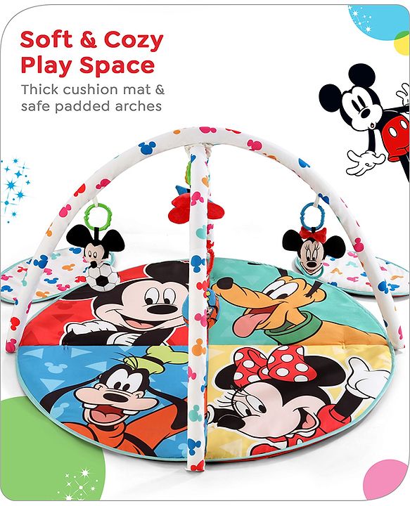 Babyhug Disney Mickey & Friends Playgym | BIS Certified | Soft Play Mat with 5 Fun Hanging Toys | Disney Mickey & Friends Theme for Newborns 0+ Months | Perfect for Indoor Play & Tummy Time | Stimulates Sensory Development, Hand-Eye Coordination & Mo