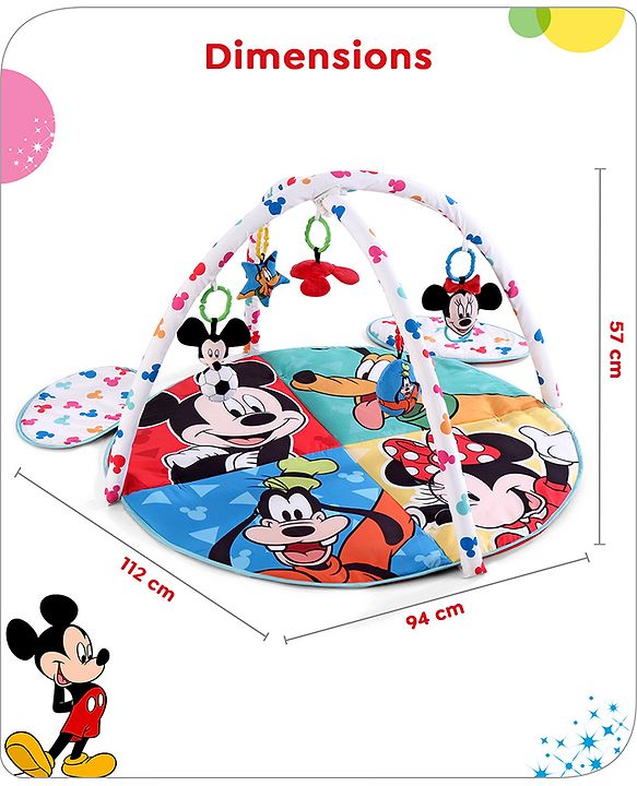 Babyhug Disney Mickey & Friends Playgym | BIS Certified | Soft Play Mat with 5 Fun Hanging Toys | Disney Mickey & Friends Theme for Newborns 0+ Months | Perfect for Indoor Play & Tummy Time | Stimulates Sensory Development, Hand-Eye Coordination & Mo
