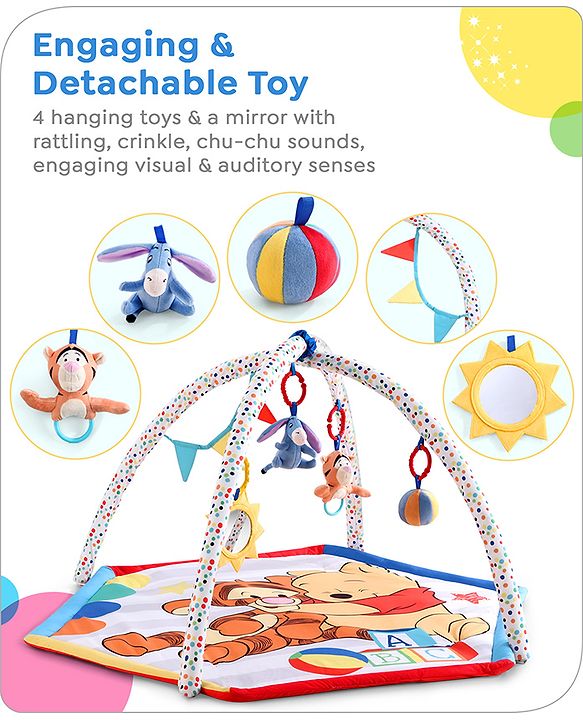Babyhug Disney Mickey & Friends Playgym | BIS Certified | Soft Play Mat with 5 Fun Hanging Toys | Disney Mickey & Friends Theme for Newborns 0+ Months | Perfect for Indoor Play & Tummy Time | Stimulates Sensory Development, Hand-Eye Coordination & Mo
