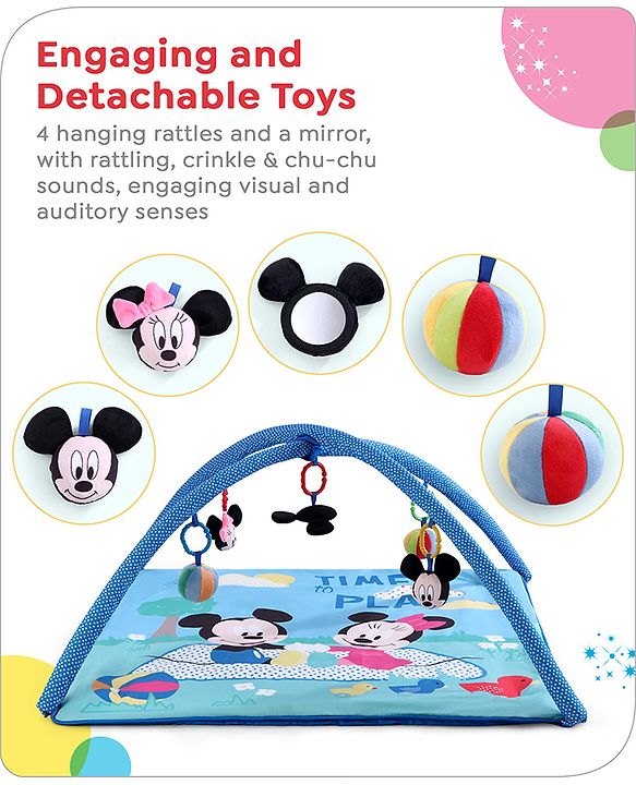 Babyhug Disney Mickey & Friends Playgym | BIS Certified | Soft Play Mat with 5 Fun Hanging Toys | Disney Mickey & Friends Theme for Newborns 0+ Months | Perfect for Indoor Play & Tummy Time | Stimulates Sensory Development, Hand-Eye Coordination & Mo