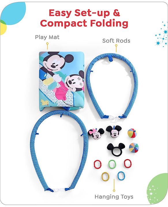 Babyhug Disney Mickey & Friends Playgym | BIS Certified | Soft Play Mat with 5 Fun Hanging Toys | Disney Mickey & Friends Theme for Newborns 0+ Months | Perfect for Indoor Play & Tummy Time | Stimulates Sensory Development, Hand-Eye Coordination & Mo