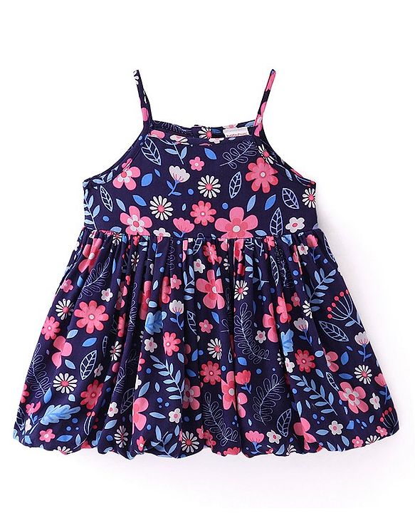 Babyhug Cotton Woven Half Sleeves Shrug with Frock Floral Print - Blue & Pink