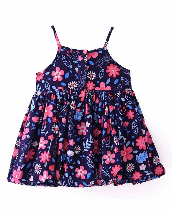 Babyhug Cotton Woven Half Sleeves Shrug with Frock Floral Print - Blue & Pink