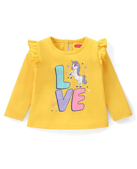 Babyhug Cotton Knit Full Sleeves T-Shirts with Frill Text & Heart Print Pack of 3 - Multicolor
