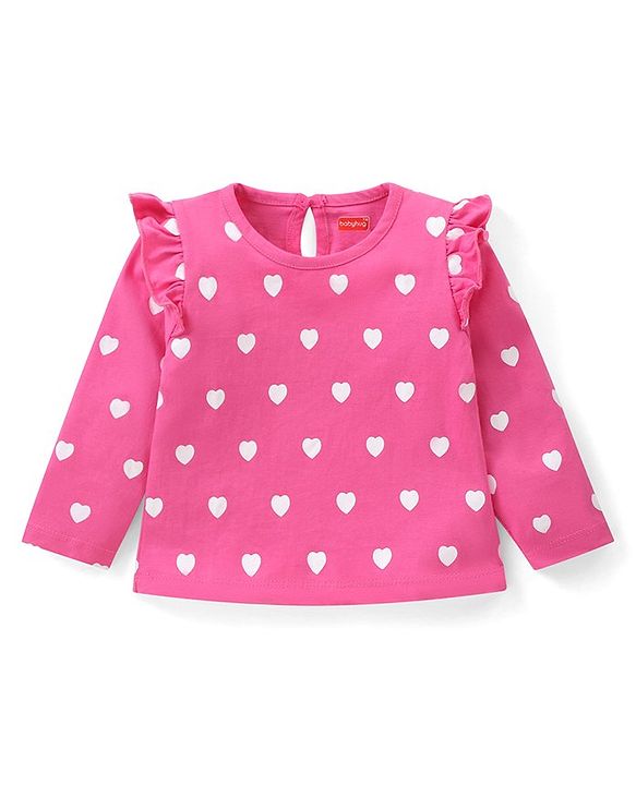 Babyhug Cotton Knit Full Sleeves T-Shirts with Frill Text & Heart Print Pack of 3 - Multicolor