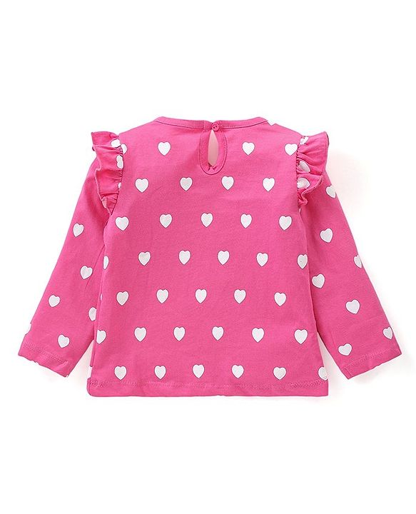 Babyhug Cotton Knit Full Sleeves T-Shirts with Frill Text & Heart Print Pack of 3 - Multicolor