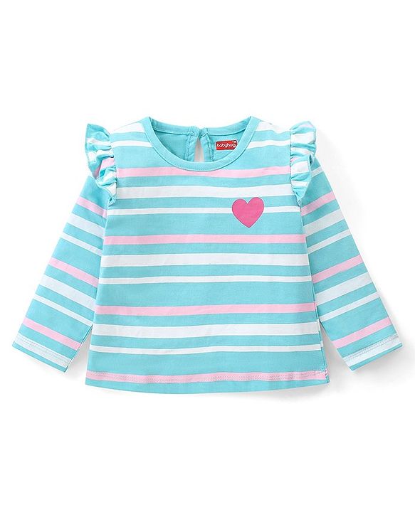 Babyhug Cotton Knit Full Sleeves T-Shirts with Frill Text & Heart Print Pack of 3 - Multicolor