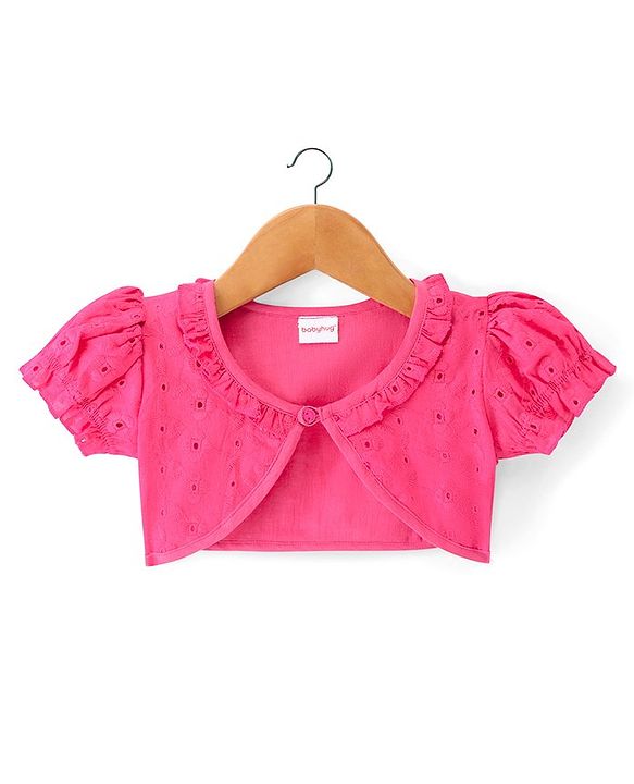 Babyhug Cotton Woven Half Sleeves Shrug with Frock Floral Print - Navy Blue & Pink