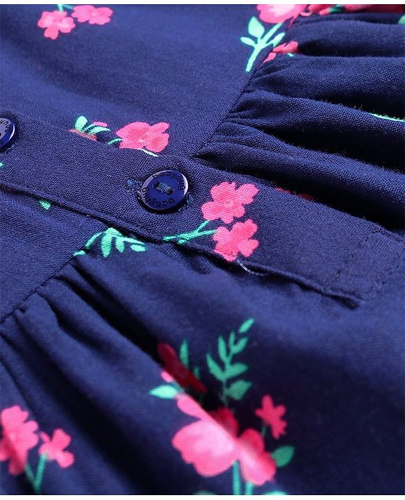 Babyhug Cotton Woven Half Sleeves Shrug with Frock Floral Print - Navy Blue & Pink
