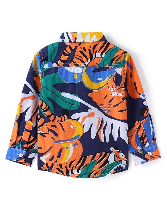 Babyhug Cotton Woven Full Sleeves Jungle Theme Printed Shirt with Inner T-Shirt - Multicolor