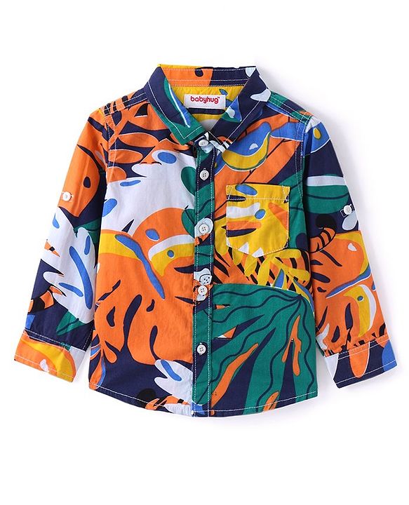 Babyhug Cotton Woven Full Sleeves Jungle Theme Printed Shirt with Inner T-Shirt - Multicolor