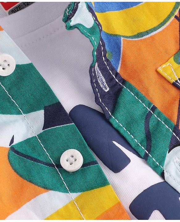 Babyhug Cotton Woven Full Sleeves Jungle Theme Printed Shirt with Inner T-Shirt - Multicolor