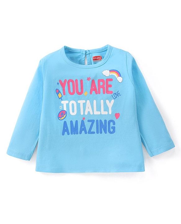 Babyhug Cotton Knit Full Sleeves T-Shirt With Text Print - Blue