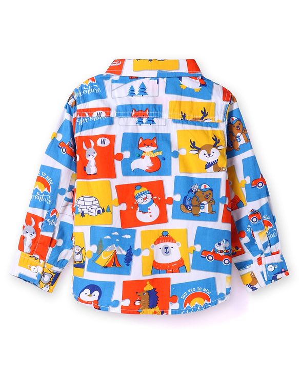Babyhug Cotton Woven Full Sleeves Adventure Theme Shirt With T-Shirt - Blue