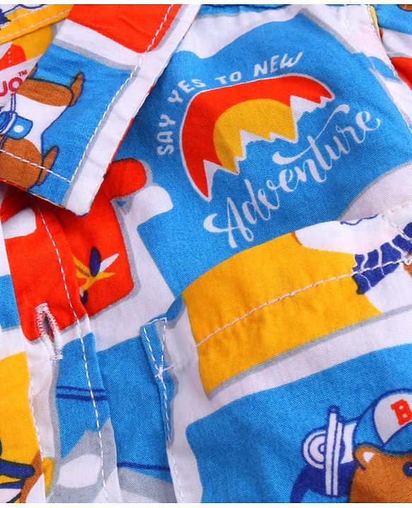 Babyhug Cotton Woven Full Sleeves Adventure Theme Shirt With T-Shirt - Blue