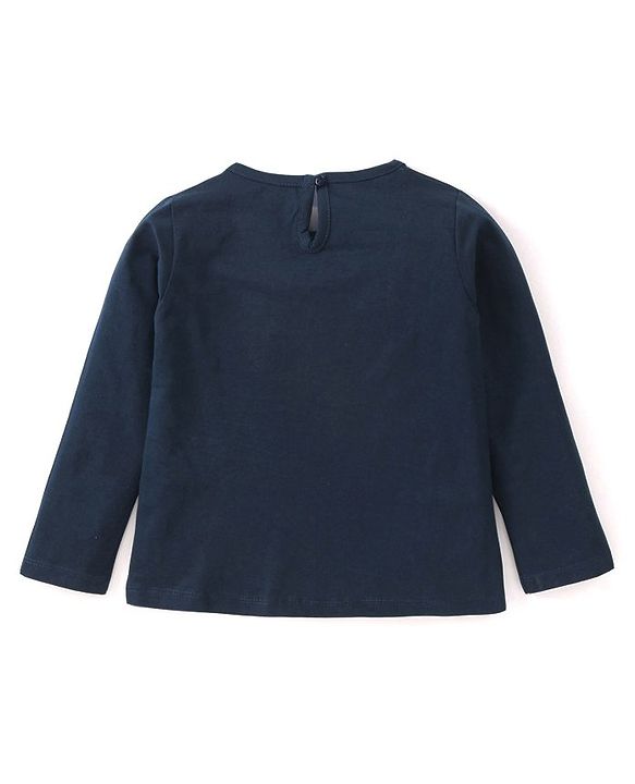 Babyhug Cotton Knit Full Sleeves T-Shirt With Floral Print - Navy Blue