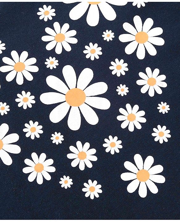 Babyhug Cotton Knit Full Sleeves T-Shirt With Floral Print - Navy Blue