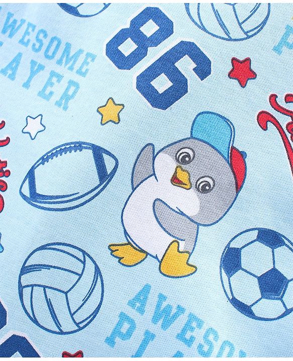Babyhug 100% Cotton Full Sleeves Hooded Romper Text Print - Blue