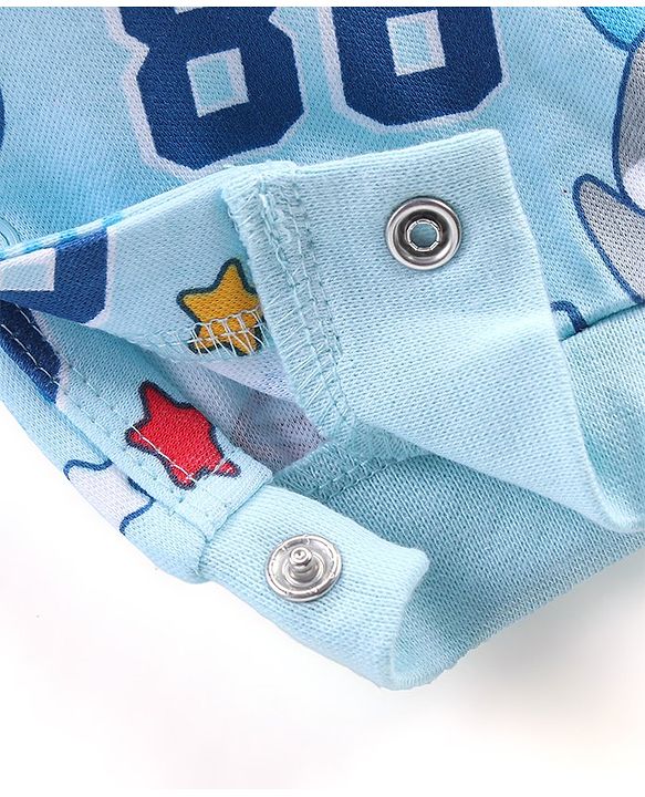 Babyhug 100% Cotton Full Sleeves Hooded Romper Text Print - Blue