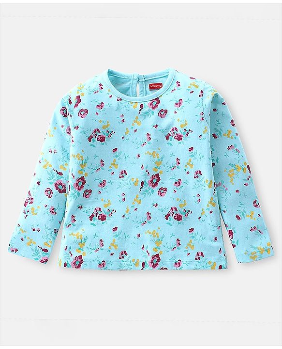 Babyhug Cotton Knit Full Sleeves Top With Floral Print - Blue
