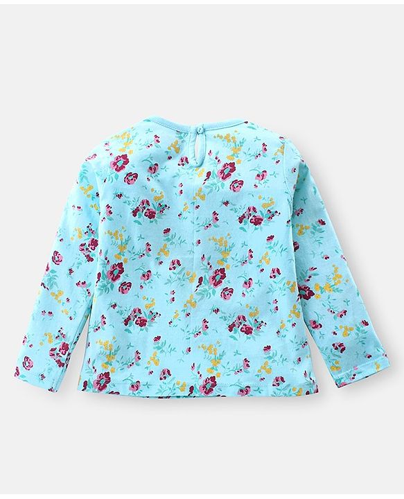 Babyhug Cotton Knit Full Sleeves Top With Floral Print - Blue