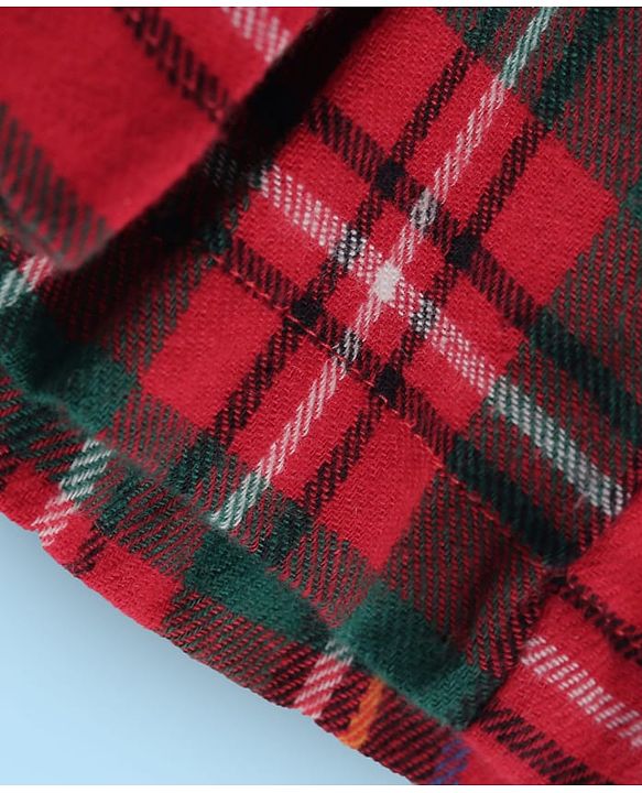 Babyhug Cotton Knit Full Sleeves Checkered Collared Top Skirt & Vest - Red