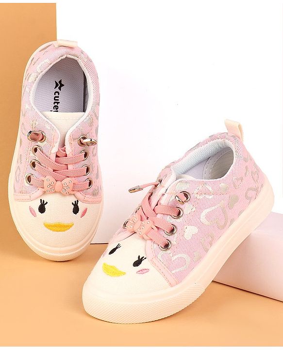 Cute Walk by Babyhug Slip On Casual Shoes with Bow Lace Applique - Pink