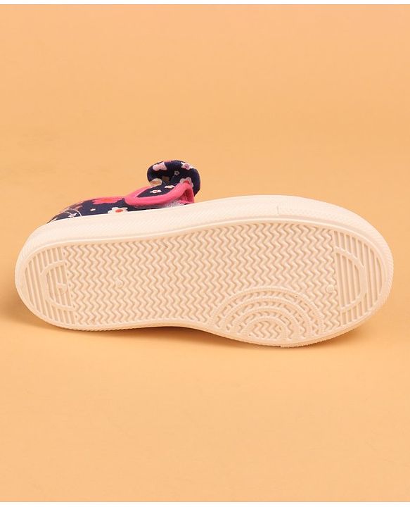 Cute Walk by Babyhug Casual Shoes with Velcro Closure Floral Print and Bow Applique - Navy