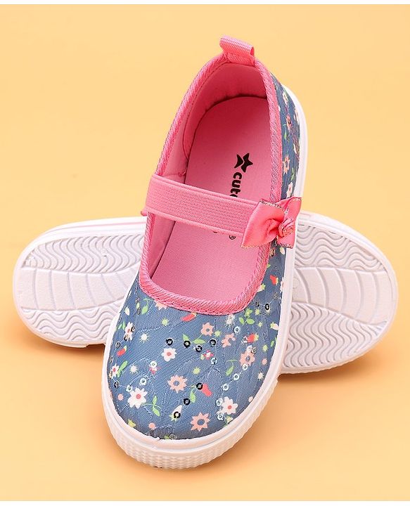 Cute Walk by Babyhug Slip On Casual Shoes With Bow Applique & Floral Print- Blue