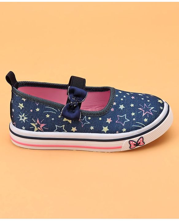 Cute Walk by Babyhug Slip On Casual Shoes With Bow Applique & Floral Print- Blue (Sole Line May Very)