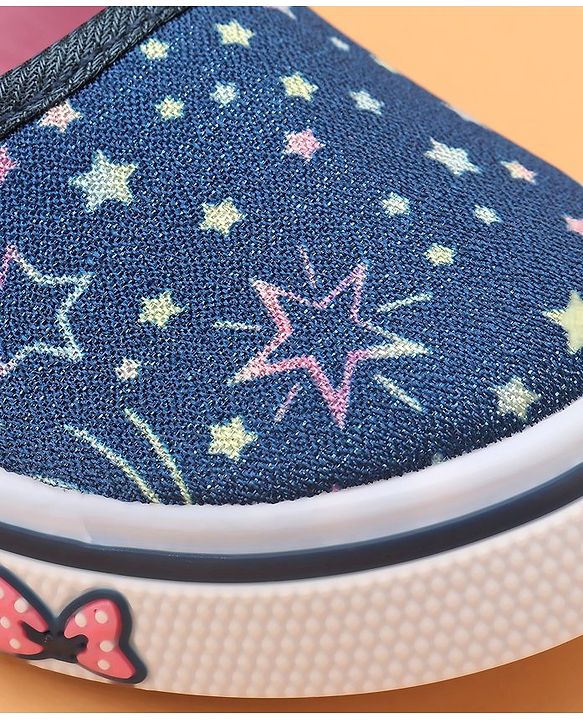 Cute Walk by Babyhug Slip On Casual Shoes With Bow Applique & Floral Print- Blue (Sole Line May Very)